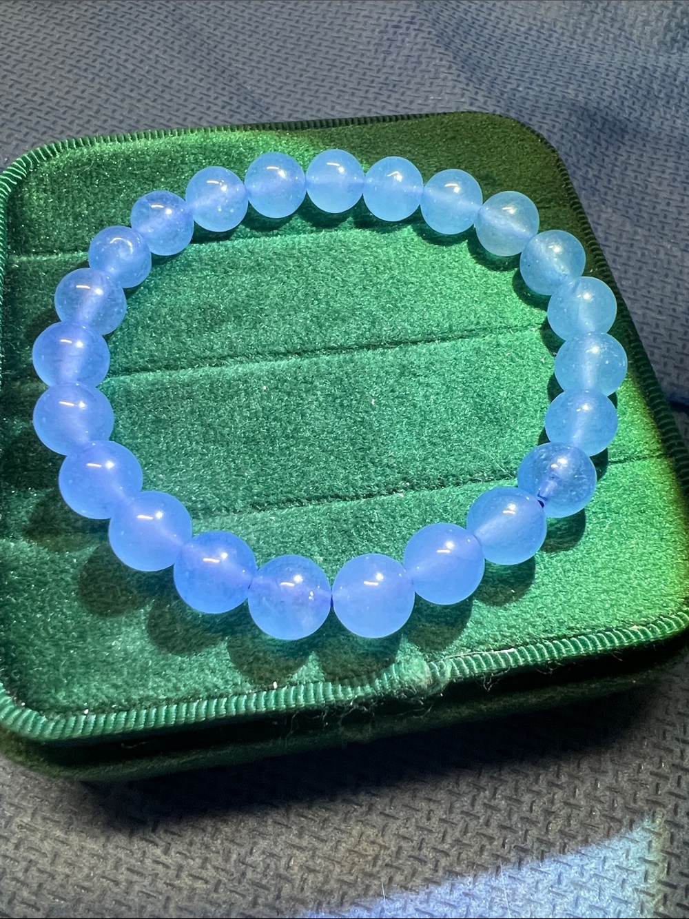 Light Blue Beaded Stretch Bracelet chalcedony